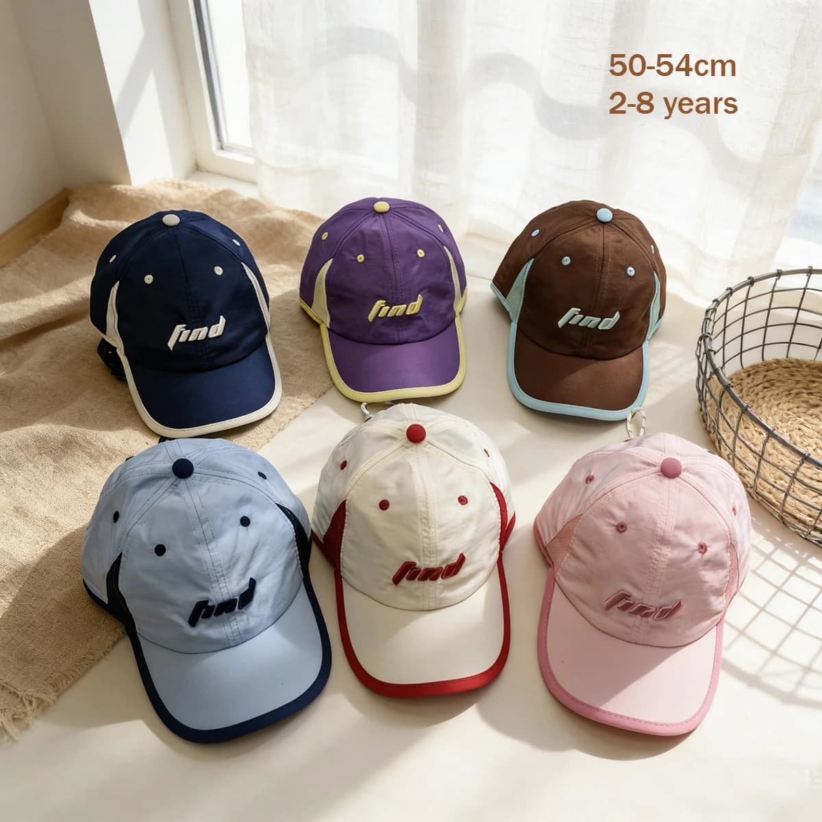 Summer baseball caps for children 50-54 cm 2-8 years, fast drying, with letters, thin, for sun protection, for boys and girls, quick drying outdoor hat