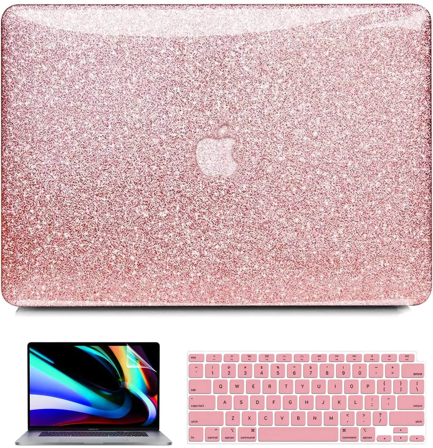 Custodia rigida in plastica lucida glitterata + copertura tastiera + schermo per MacBook Air 13 M1 2022 16 "A2485 A2337 M1 M2A2338 A2681 14" A2442