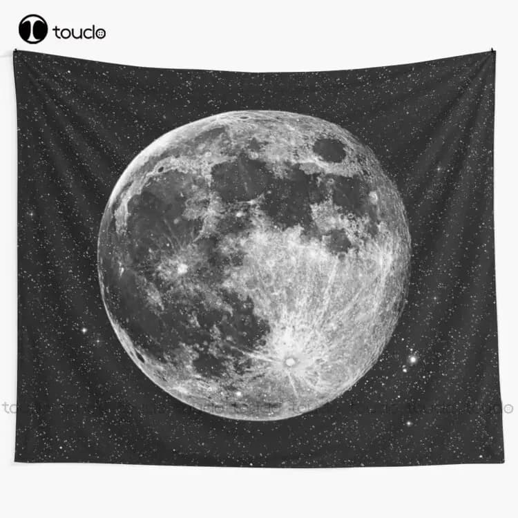 Full Moon Space Astronomy Stars Moon Tapestry Cool Wall Tapestry Blanket Tapestry Bedroom Bedspread Decoration Wall Covering