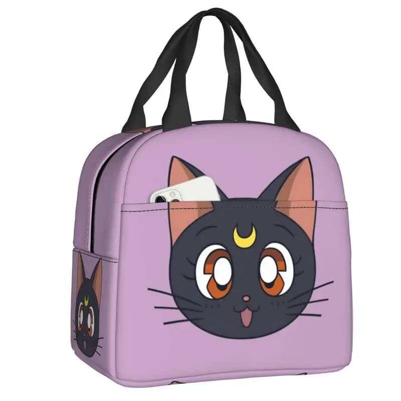 Borsa termica per il pranzo Anime Sailors Moons Luna Cat, borsa termica impermeabile, bento box, contenitore per alimenti per donne e bambini