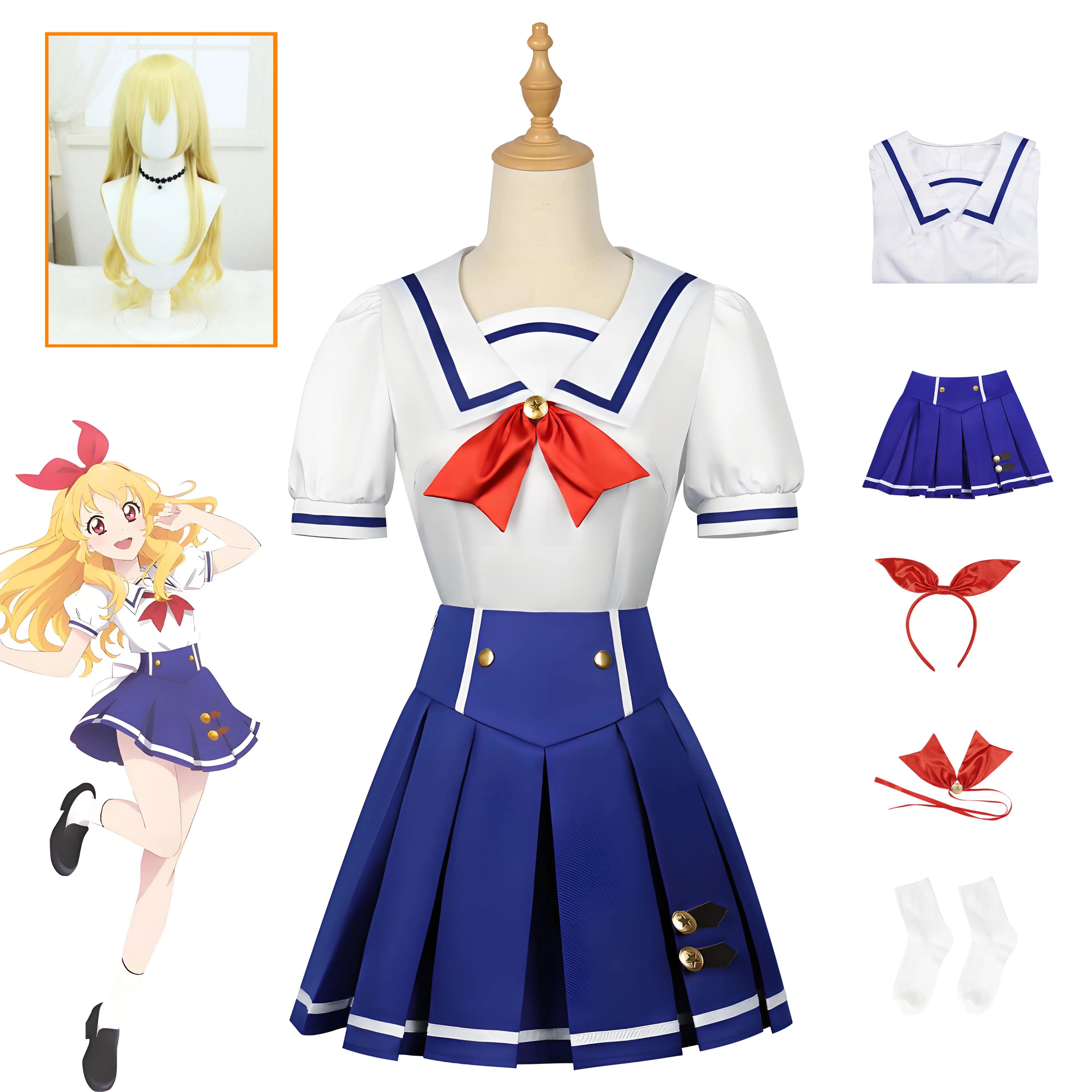 Set di Uniforme Scolastica Giapponese Stile Anime JK con Fascia per Capelli per Cosplay e Uso Quotidiano