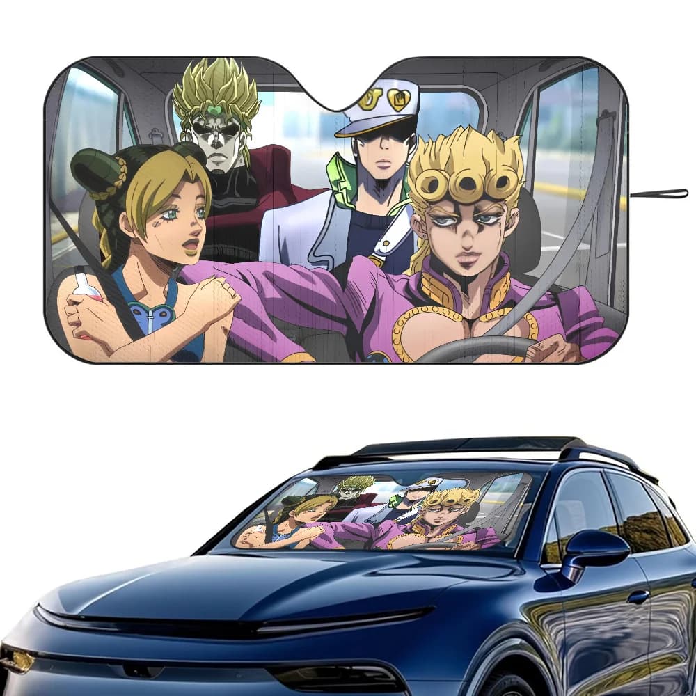 J-JoJoS Bizarre Adventure Car SunShade Windshield Foldable Three-layer Insulation Sunshade By Suction Cup Blocks UV Rays Sun