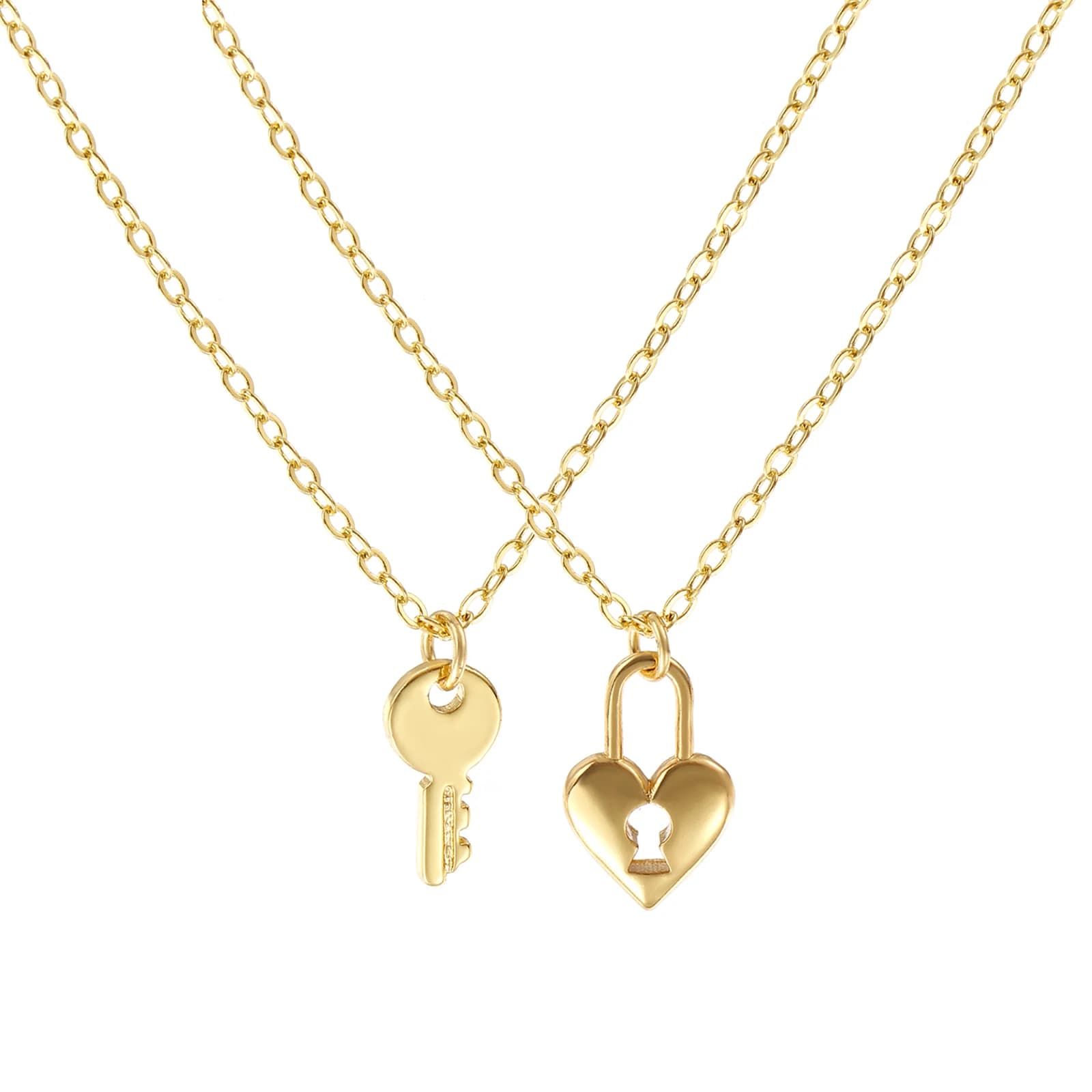 1pc Collana in ottone Catena portacavi a maglie color oro Amanti di San Valentino Collana con ciondolo chiave con serratura per gioielli da festa da donna
