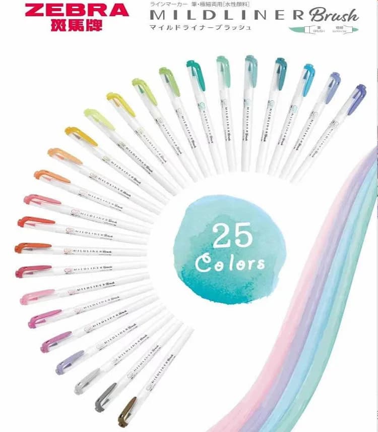25 colori ZEBRA Mildliner Evidenziatori WFT8 MILDLINER Penna per pittura ad acquerello subrayadores fluorescentes Pennarelli con punta a pennello