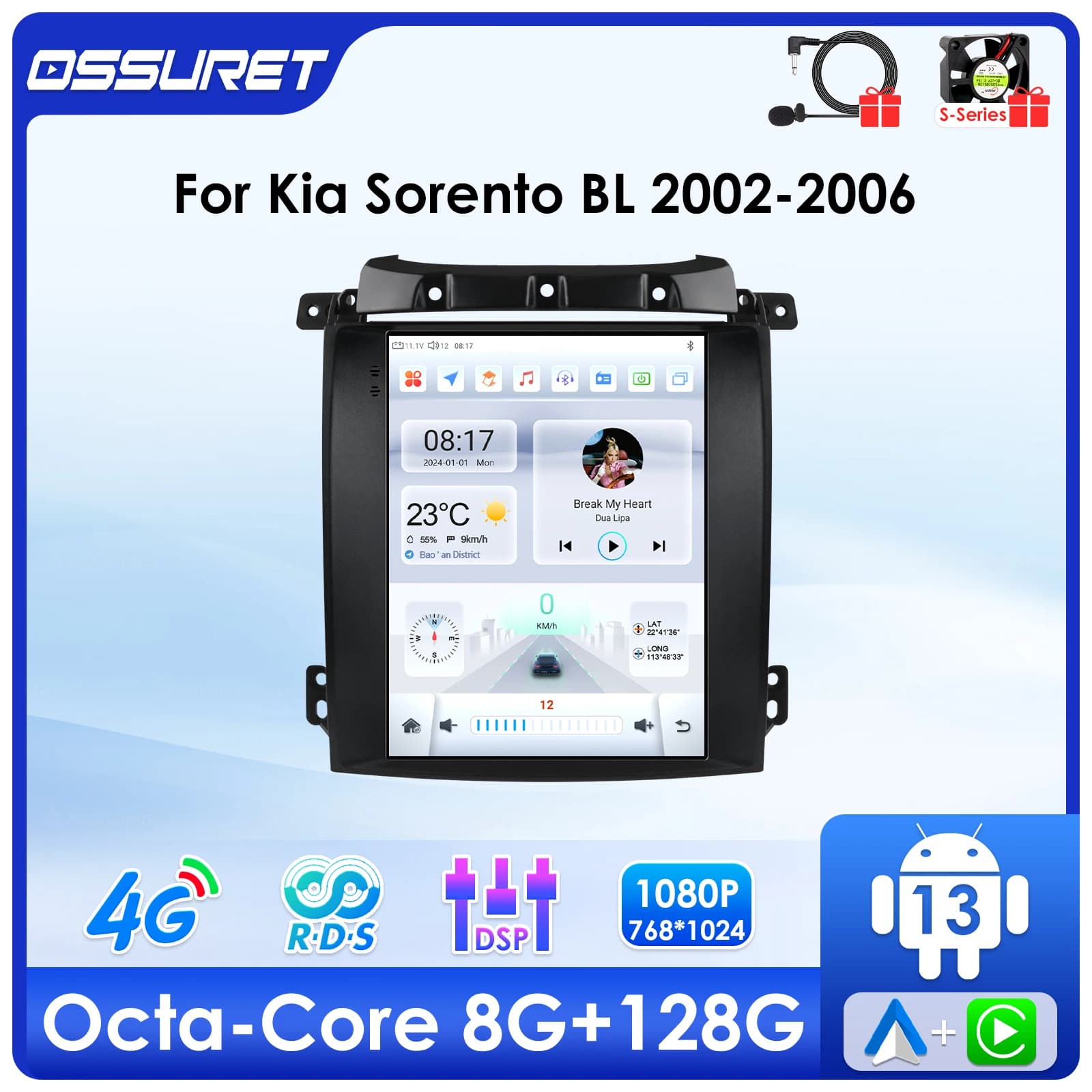 9.7 "4G 8Core Android 14 Auto autoradio Per Kia Sorento BL 2002-2006 Lettore Multimediale GPS navi Carplay 2din 360 Schermo Della Macchina Fotografica