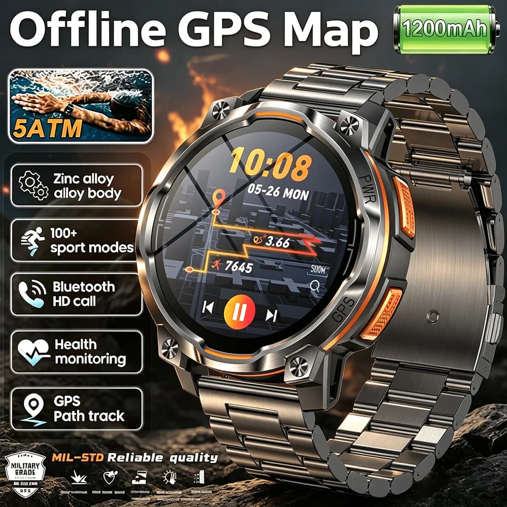 2026 New GPS Map Navigation Smart Watch Men Women Amoled Screen 3ATM Waterproof Sports Compass Health Bluetooth Call Smartwatch