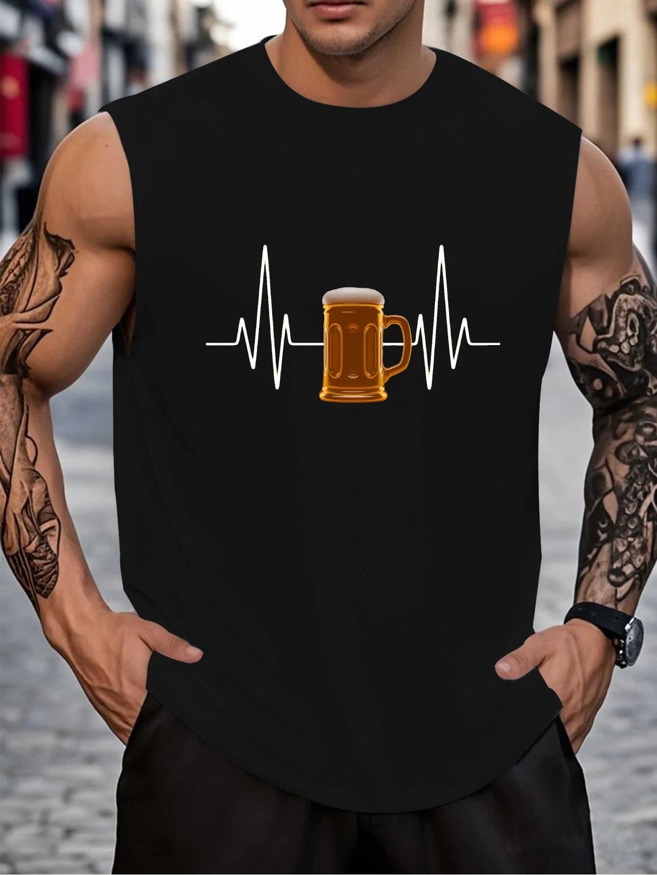 Giacca da uomo in stile artistico e raffinato, con design a forma di cuore e motivo a boccale di birra.