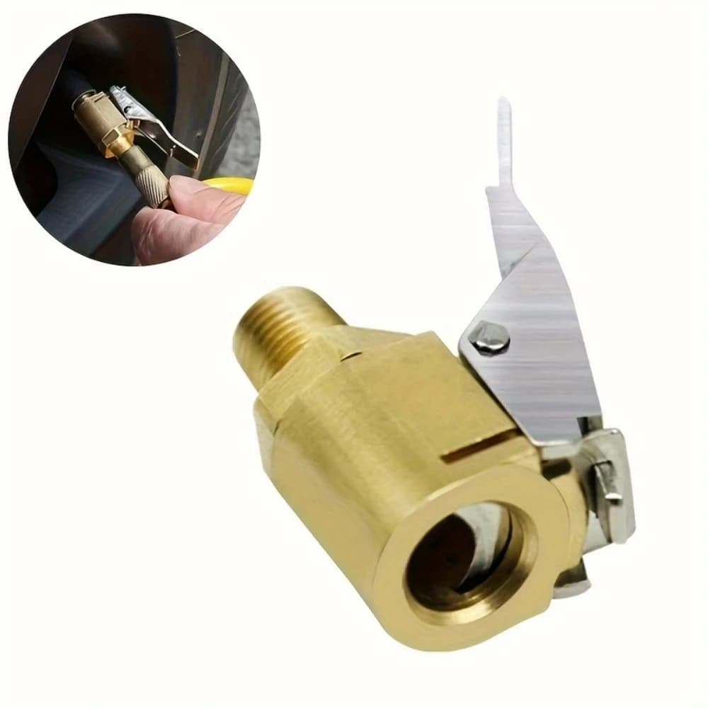 Mandrino dell'aria per pneumatici con adattatore a clip Adattatore per ugello di gonfiaggio per pneumatici con bloccaggio in ottone adatto per il collegamento della pompa di gonfiaggio del veicolo