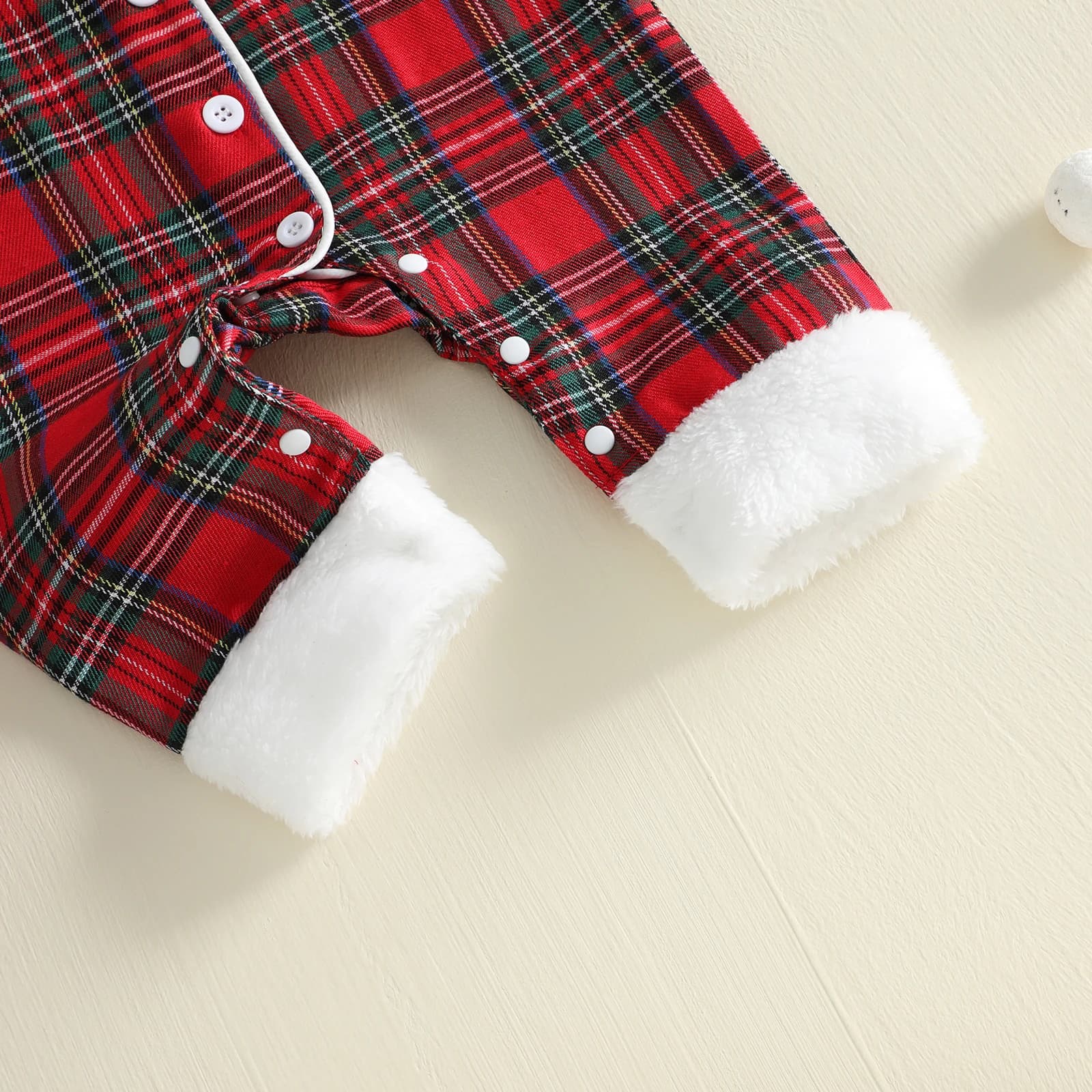 Cute Baby Christmas Pajamas Rompers Long Sleeve Lapel Button Up Plaid Jumpsuit Xmas Costume