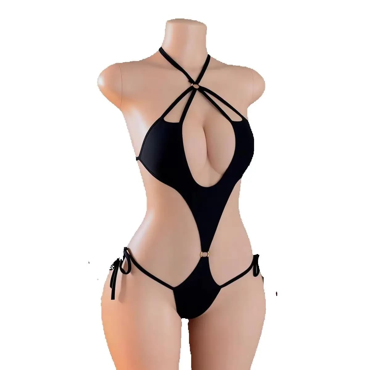 Body intero sexy da donna trasparente con scollo all'americana, perizoma, leotard, bikini velato, jumpsuit scavato, costume da bagno senza schienale, intimo erotico
