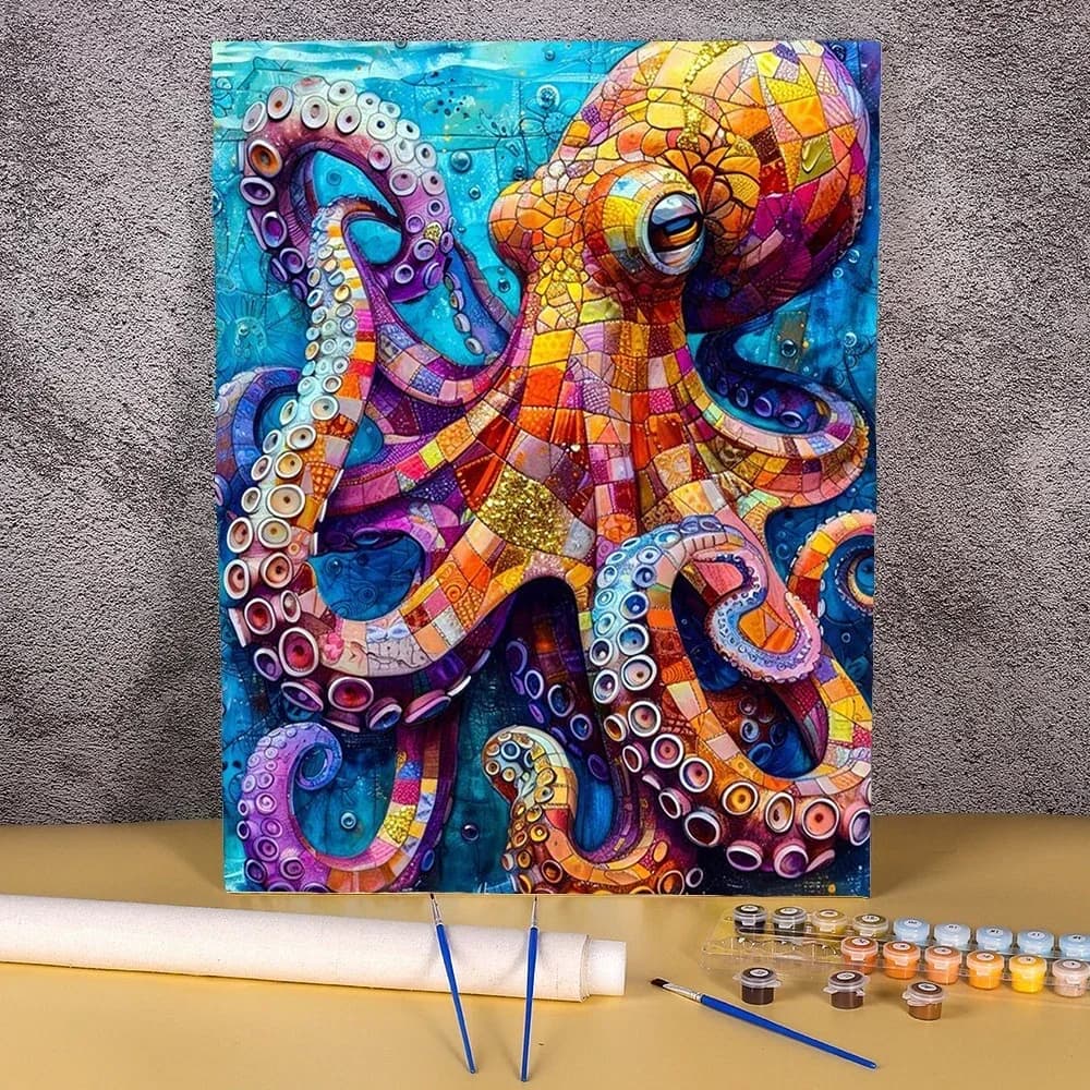 Acrylic Paint Package Diy Numbers Painting Set Oil Painting By Numbers Octopus On Canvas HandPainted Kits Coloring By Number