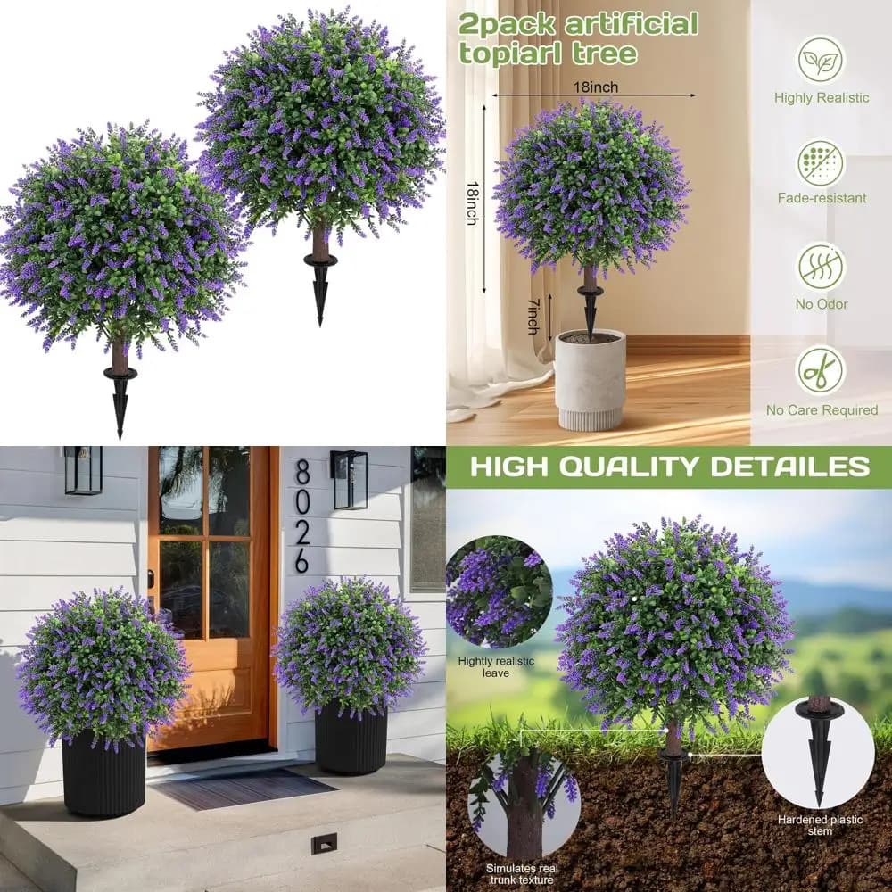 Set of 2 Artificial Sfera Lavender Trees with Earth Picchetto, 200 cm, UV Rare Resistant