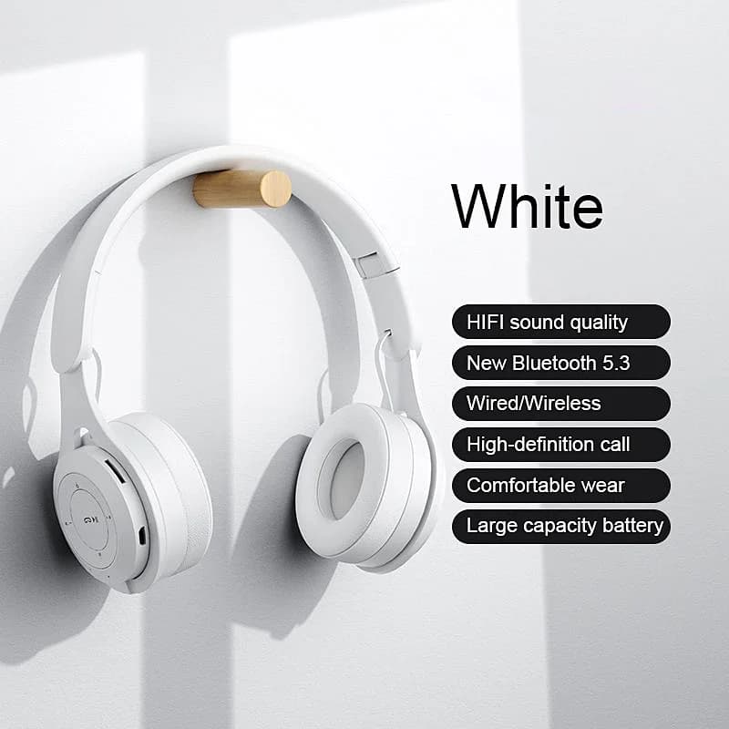 Cuffie wireless Bluetooth 5.3 Cuffie stereo HiFi Auricolari da gioco sportivi reali Pieghevoli con lettore musicale TF/AUX con microfono HD