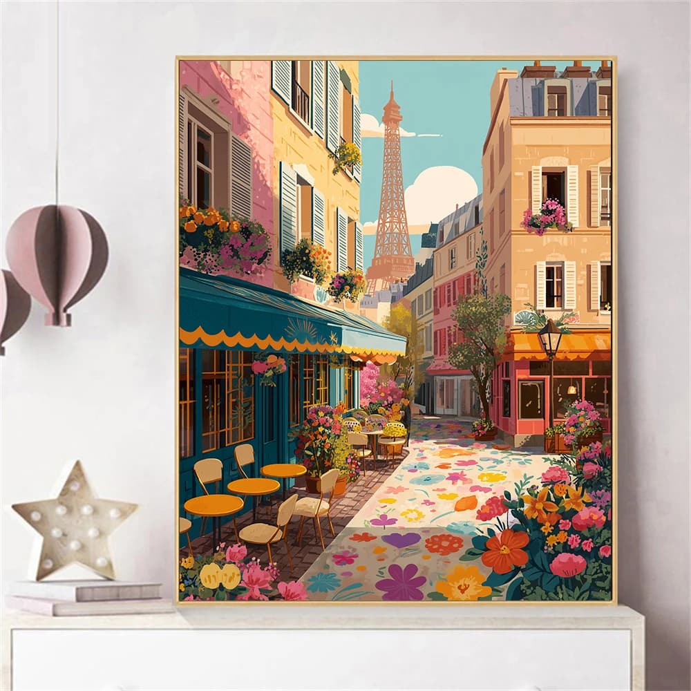 Painting by Numbers For Adult Romance outside the restaurant Dropshipping Canvas Oil Paint by Number Home Decor