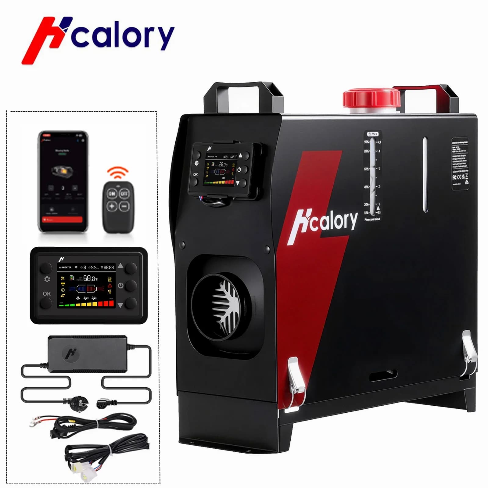 Riscaldatore da parcheggio per auto Hcalory con adattatore CA Riscaldatore ausiliario 12V/24V Diesel All in One Riscaldatore ad aria diesel da 8KW per casa e viaggi