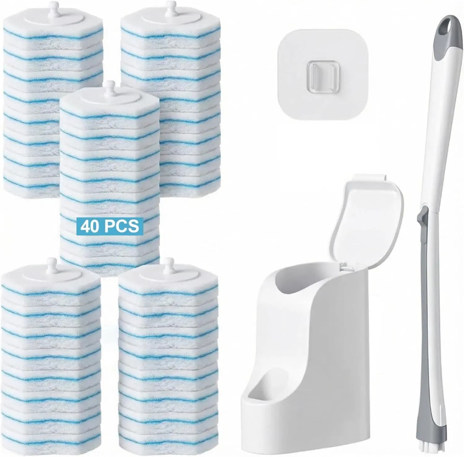 Set di 40 Spazzole per WC Usa e Getta con Supporto a Parete, Manico Lungo per Facile Pulizia