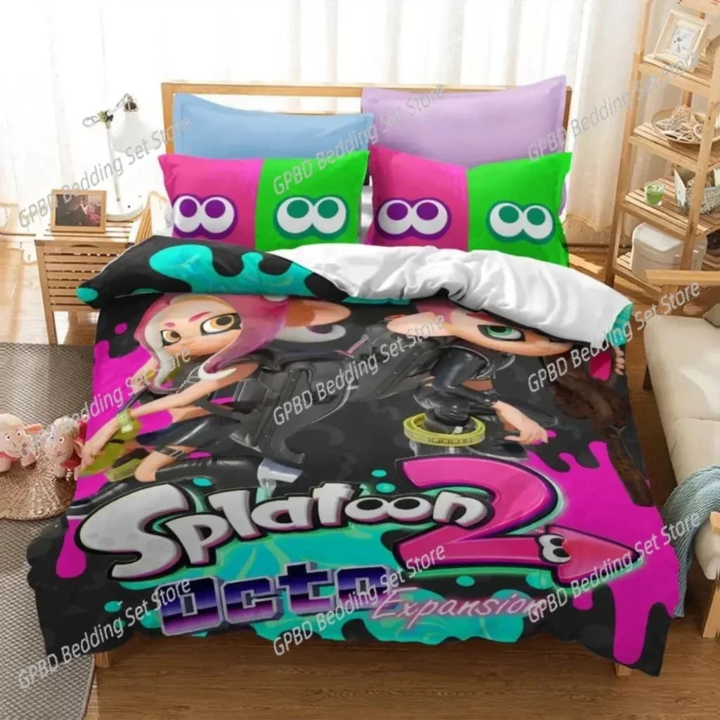 Popolare Splatoon 2 Gioco Set di biancheria da letto Ragazzi Ragazze Twin Queen Size Copripiumino Federa Letto Ragazzi Moda per adulti Tessili per la casa