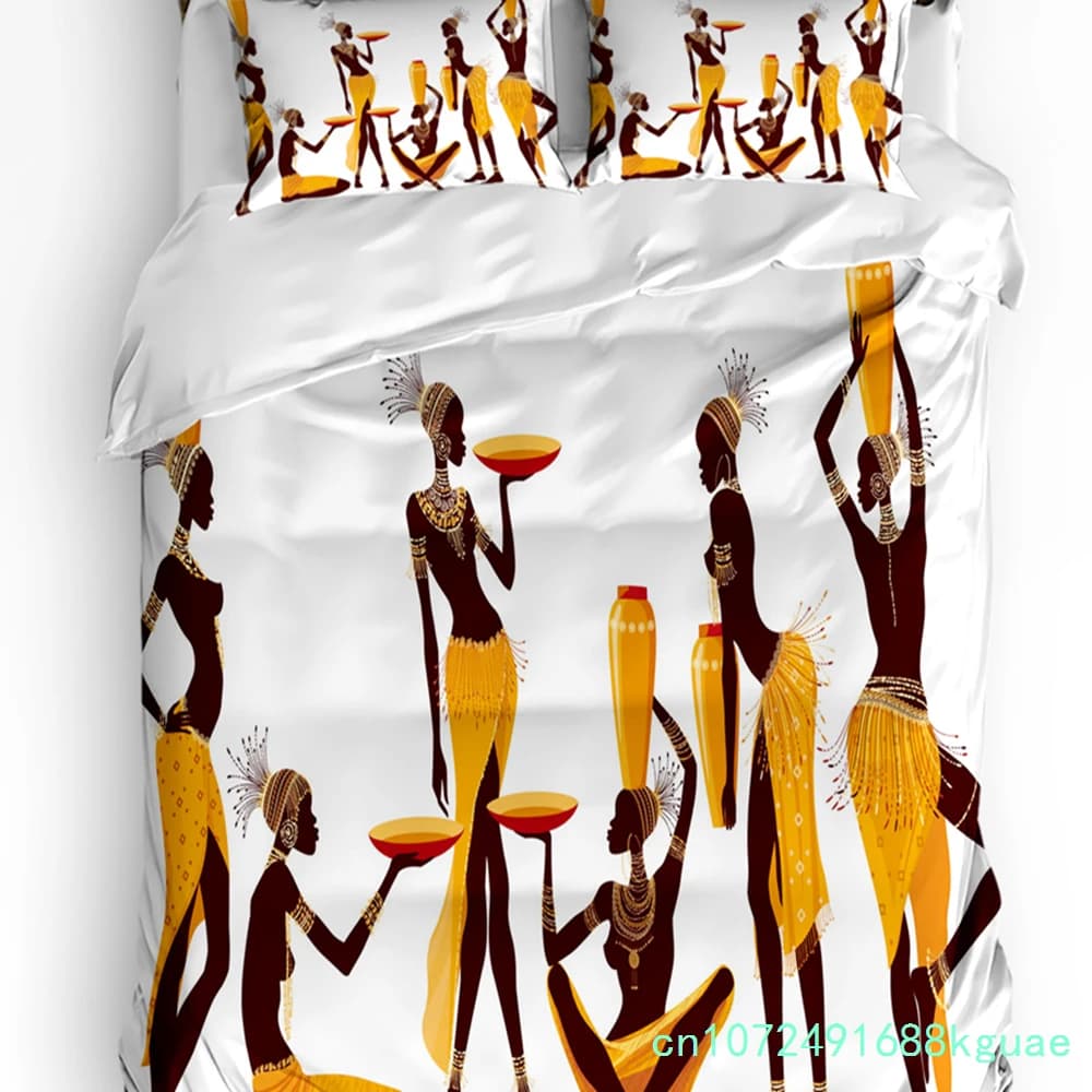 African Woman Yoga Vase Silhouette White 3pcs Bedding Set For Bedroom Double Bed Home Textile Duvet Cover Quilt Cover Pillowcase