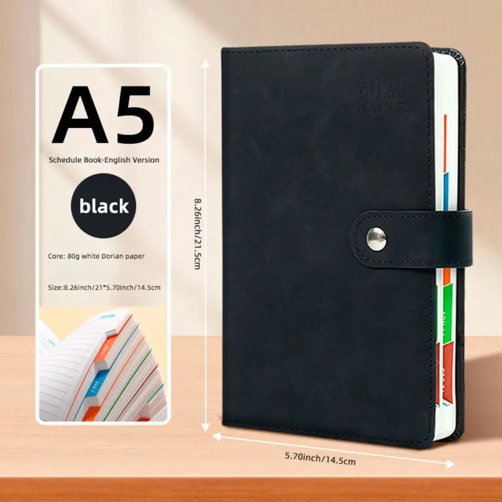 Inglese 2026 Agenda Planner Blocco note Resistente all'usura 12 mesi A5 Agenda Planning Notebook Segnalibro Semplice