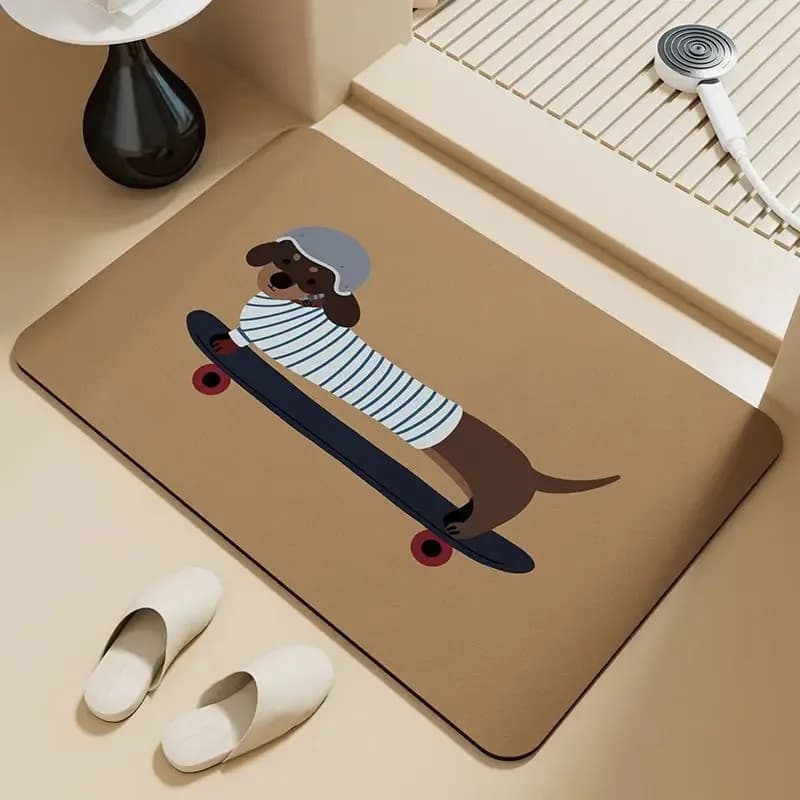 Tappetino da bagno VIKAMA Skateboarding Sausage Dog, antiscivolo, ad asciugatura rapida, per bagno, doccia, decorazione per la casa