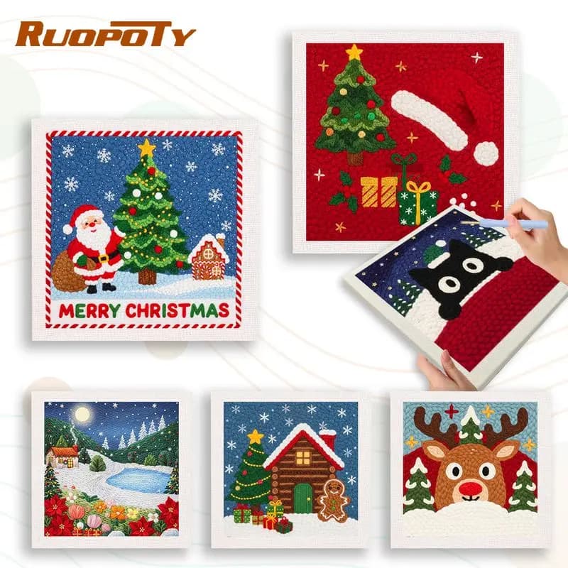 RUOPOTY Fawn Diy Needle Punch Kit Handicraft Art Hobby Kits Christmas Embroidery Kit Beginner Kits Adult Craft Kits