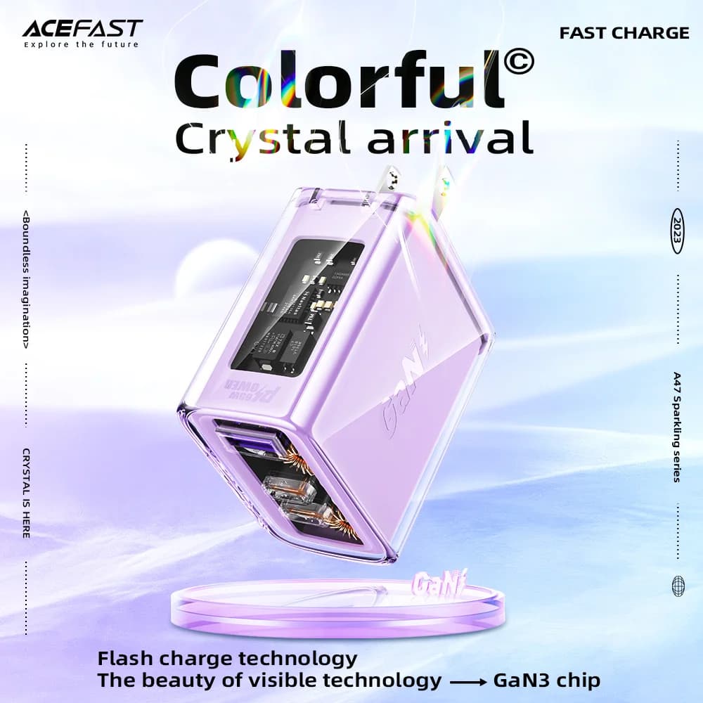 ACEFAST Crystal GaN Caricatore 65W Dual USB C PD Ricarica rapida per iPhone 17 16 Caricatore Quick Charge 4.0 per MacBook Laptop Spina americana