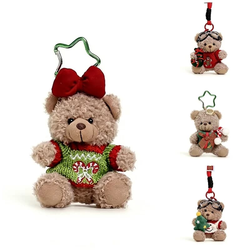 Ornamento Natalizio a Forma di Orso Cartone Animato da 10CM, Giocattolo di Peluche, Ciondolo Carino per Borsa, Portachiavi, Regalo