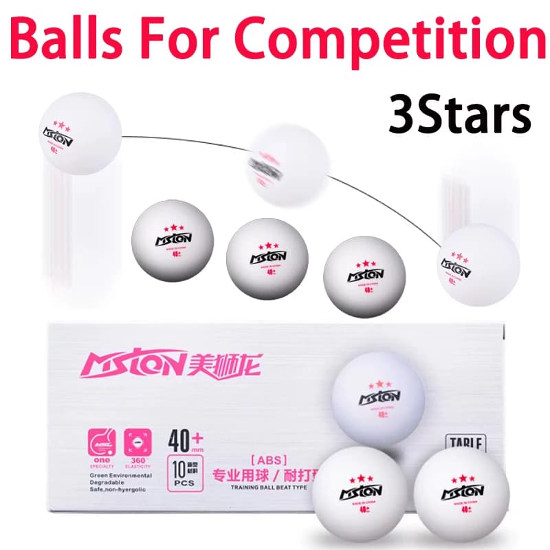10 palline da ping pong 3Stars per allenamento e competizione, resistenti, nuovo materiale 40+, bianche, per allenamento e competizione.
