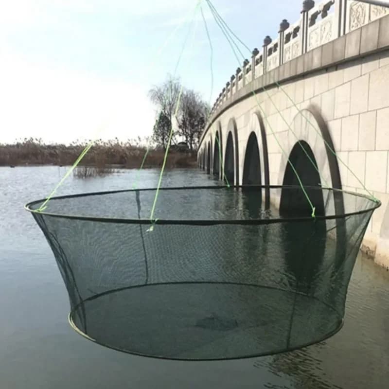 Rete pieghevole per atterraggio da pesca Trappole per gabbia Catcher Gamberi Esca Granchio Gamberetti Molo Porta Stagno Maglia per uso da riva verticale