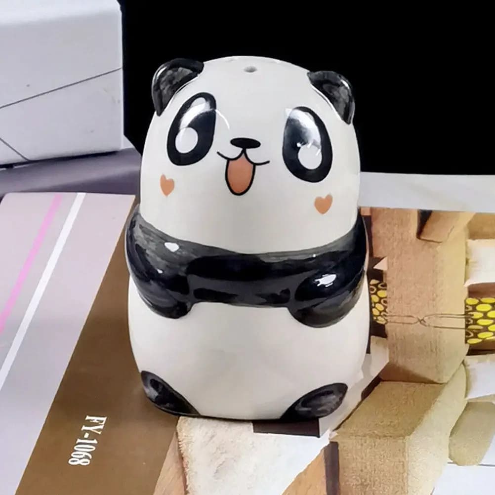 2Pcs Panda Shape Ceramic Spice Jar Set Adorable Kitchen Storage Container for Salt Sugar Pepper Curry Mustard Powder with