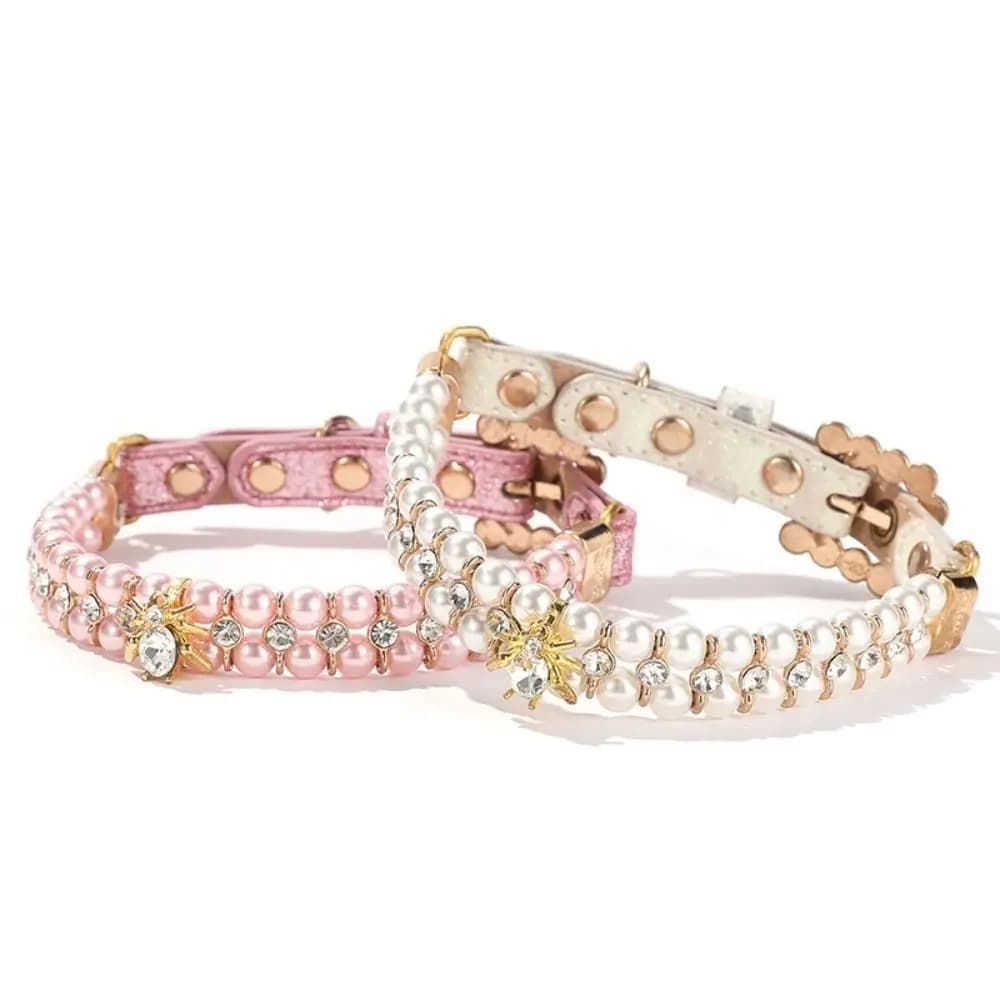 Collari Regolabili per Cani e Gatti con Perle, Collana di Lusso in PU con Strass, Gioielli con Perle Artificiali, Cinturino per il Collo per Cani di Piccola Taglia, Regalo per Animali Domestici