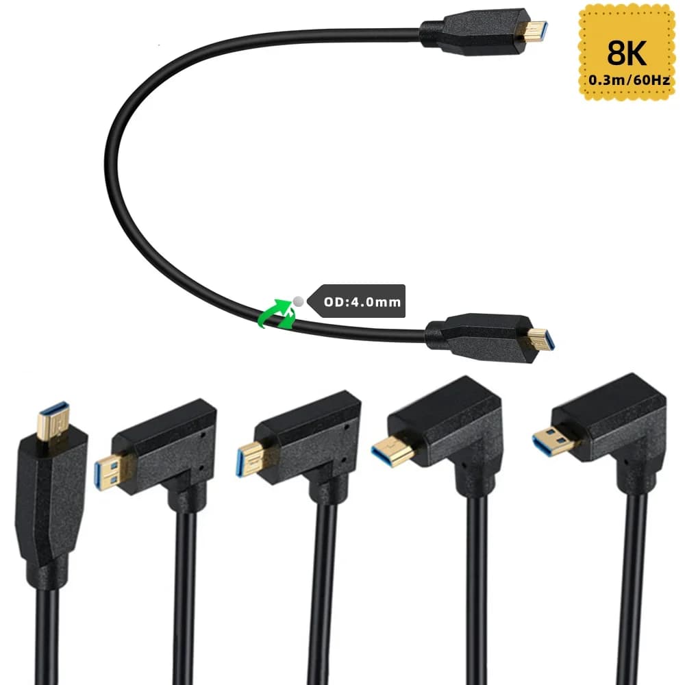 OD4.0mm Extreme Slim/Thin 90° Angle 8K Ultra HD High Speed Micro HDMI To Micro HDMI-compatible Type D Male To Male Cable