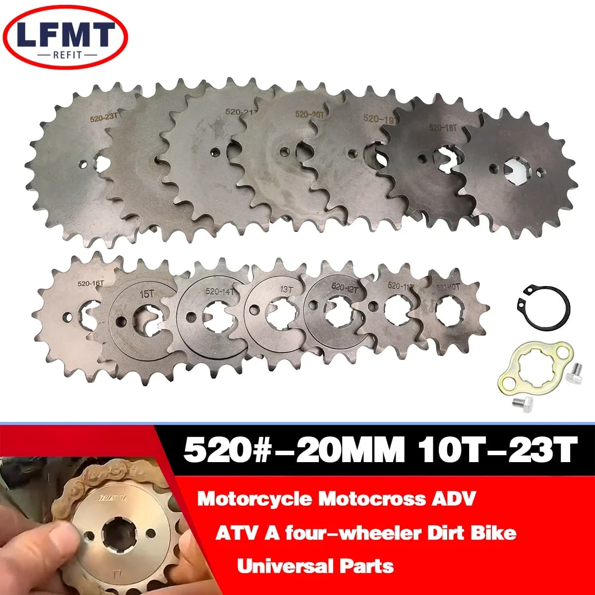 Pignone anteriore 520 # 20mm 10T-23T Denti Moto ATV Quattro Ruote Auto Dirt Bike Per Yamaha Honda Kawasaki Suzuki KTM Beta