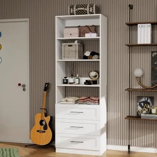 Closet System with 3 Drawers and Shelves, 81" Wood Closet Organizer System, 2FT Modular Closet System for Walk in