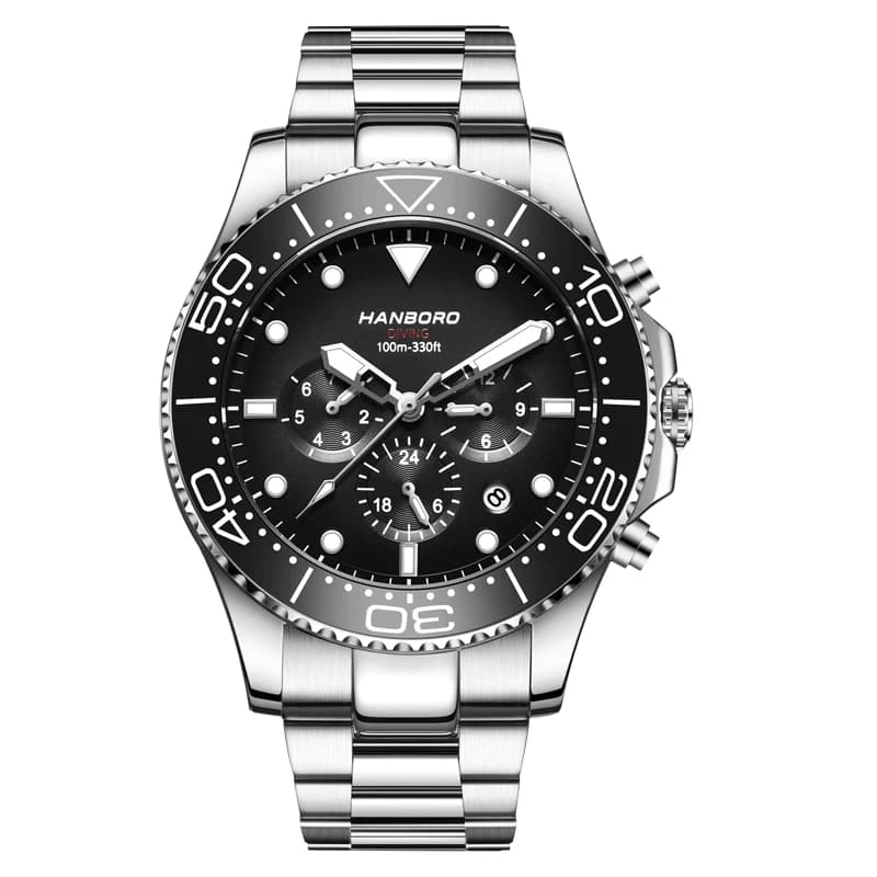 HANBORO Orologio automatico da uomo 42mm Orologio da polso meccanico 50m Impermeabile Luminoso Multi-quadrante Mese Settimana Data Vetro zaffiro