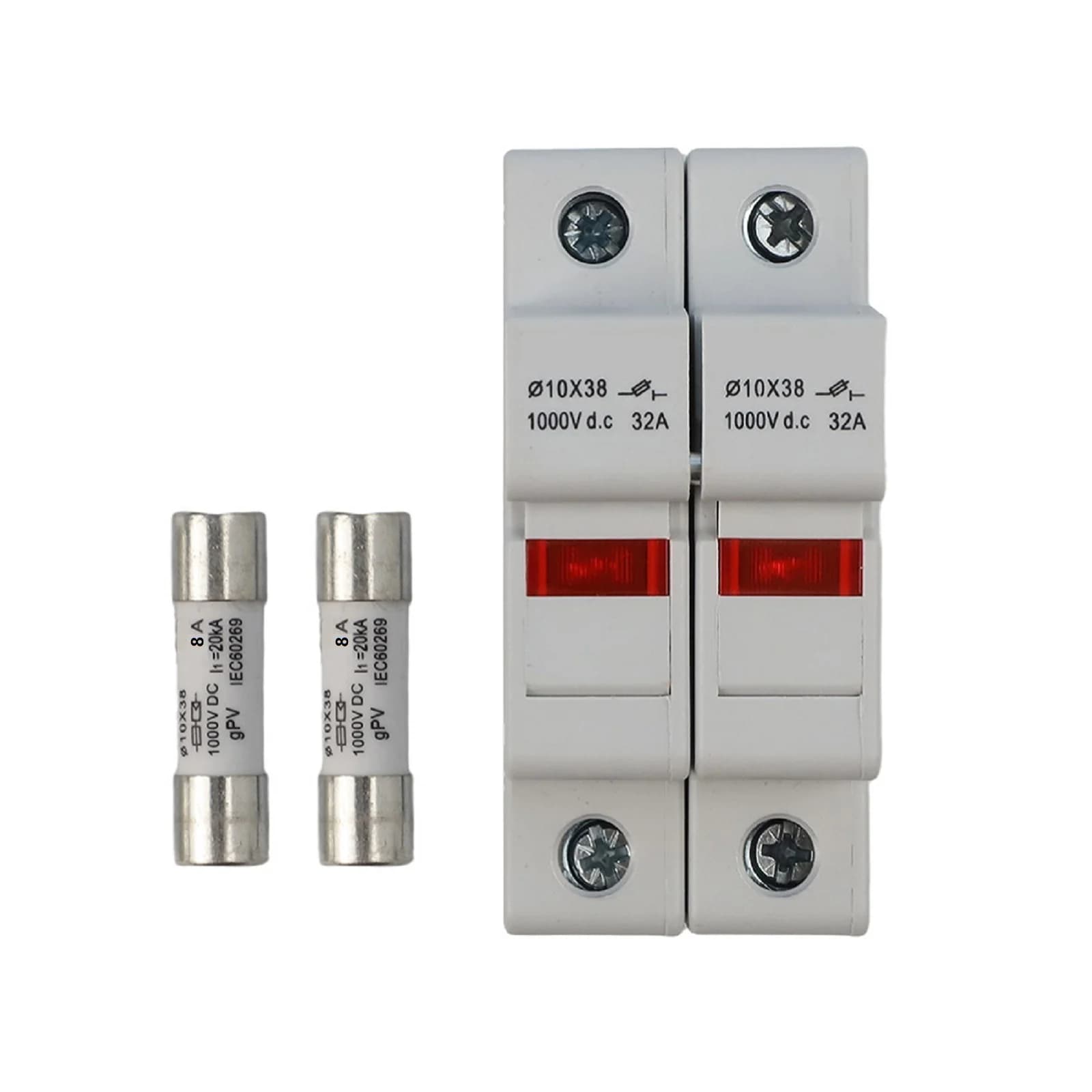 Per portafusibili per pannello solare 2P con indicatore LED compatibile con fusibili 10x38 mm nominale 1000 V CC per corde fotovoltaiche