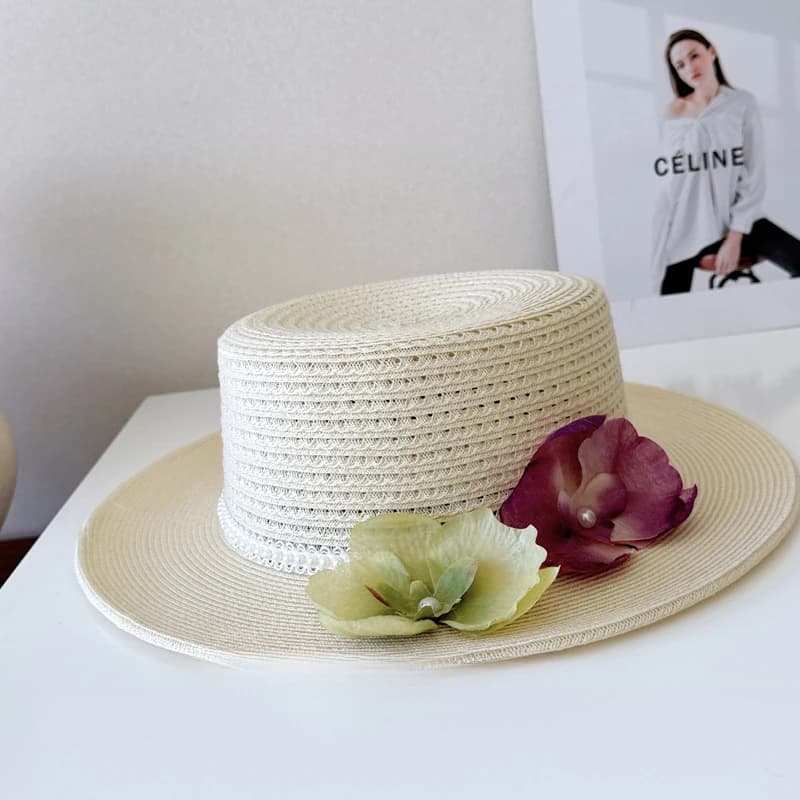 protezione solare da donna piatta fatta a mano fiore cappello da spiaggia cappello da sole primavera estate outdoor traspirante parasole cappello di paglia ragazze