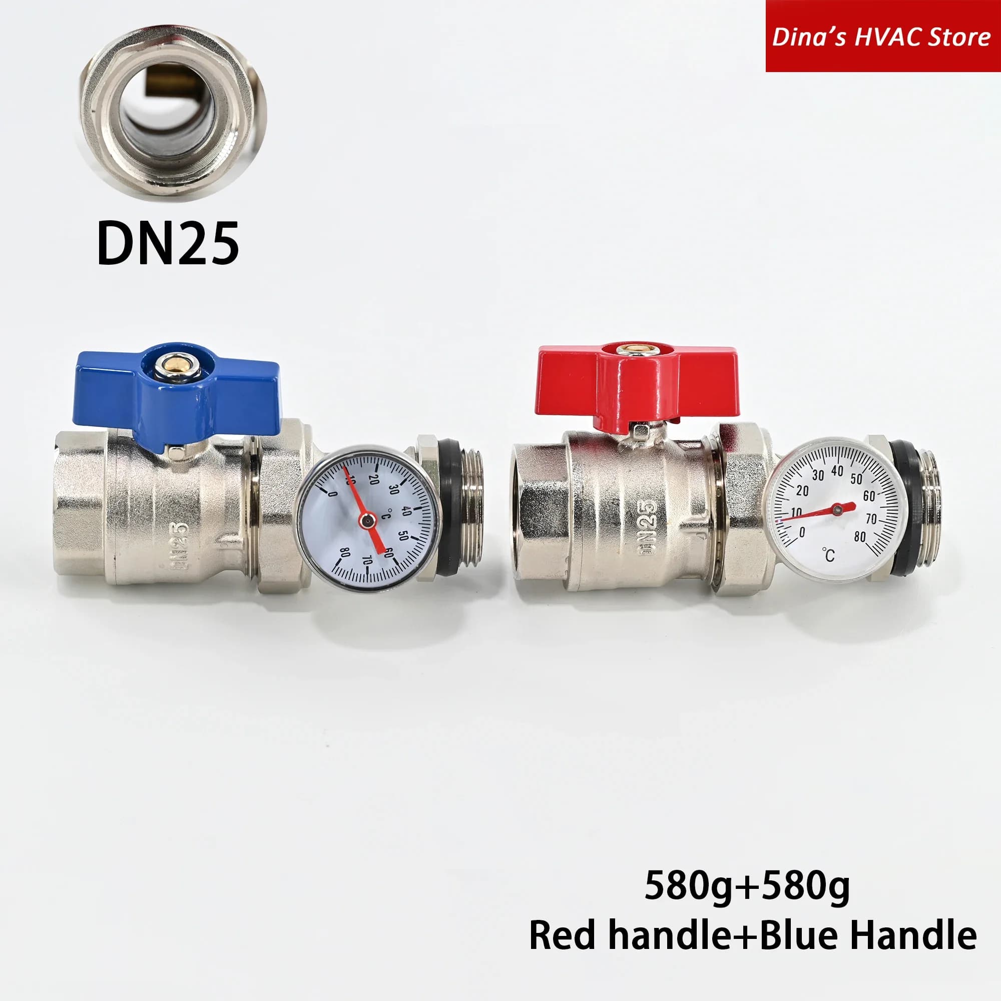 DN25 Full Bore Repairable Straight Progress Ball Valve with Thermometers And Pipe Unions, Underfloor Heating Manifold Accessory