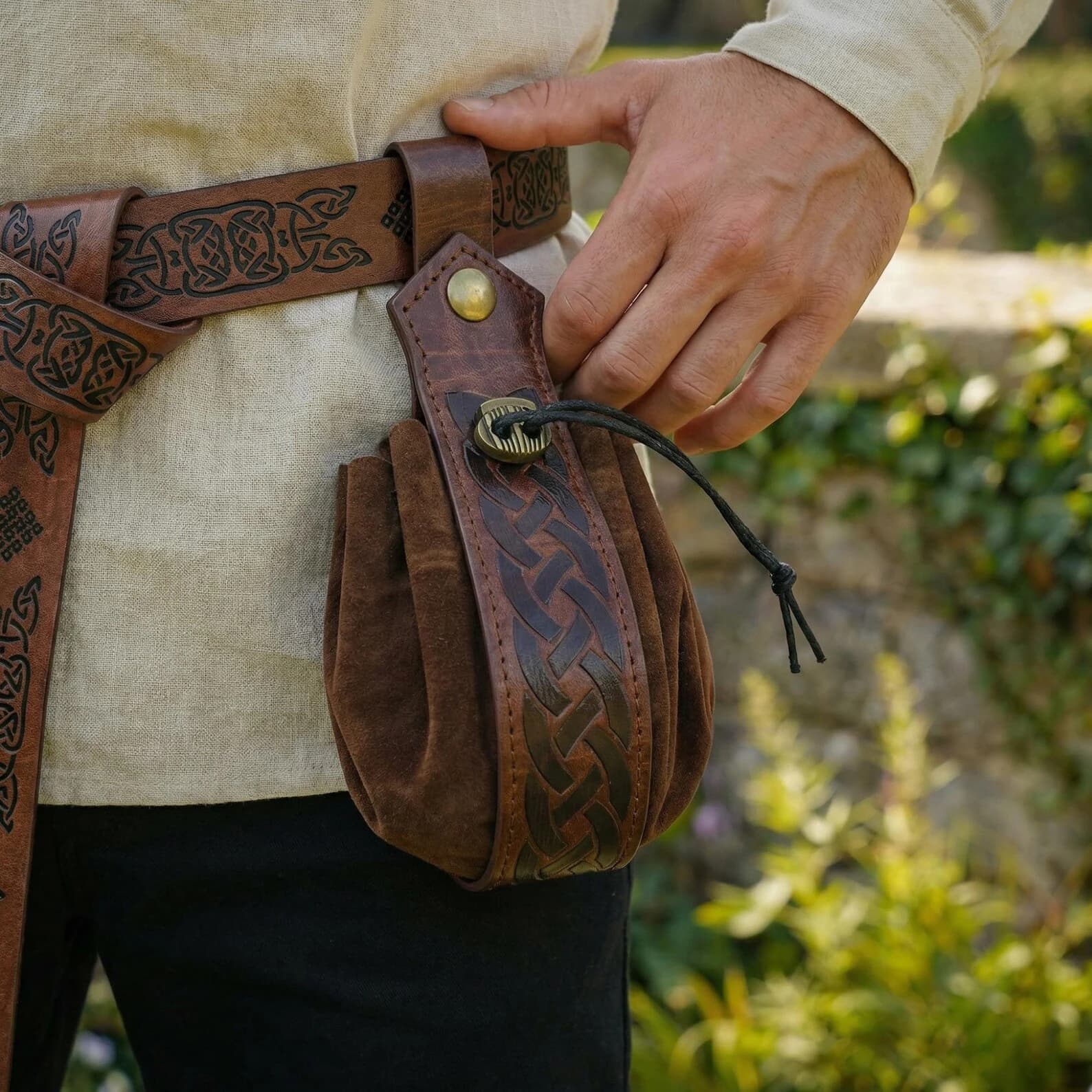 Halloween Medieval Drawstring Coin Purse Viking Style Celtic Knot Pattern Waist Bag Dice Bag Renaissance Costume Accessories