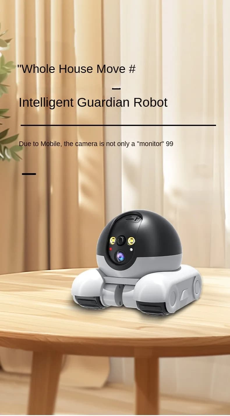 Telecamera Robotica WIFI HD 1080P con Doppia Lente PTZ, Protezione di Sicurezza, Sorveglianza IP, Tracciamento Automatico, Visione Notturna, Monitor per Bambini e Animali Domestici