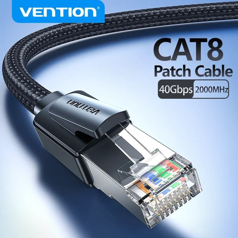 Vention Ethernet Cable CAT8 40Gbps Cotton Braided Network Lan Patch Cord for PC Modem Laptop PS 5/4 Router RJ45 Cable Ethernet