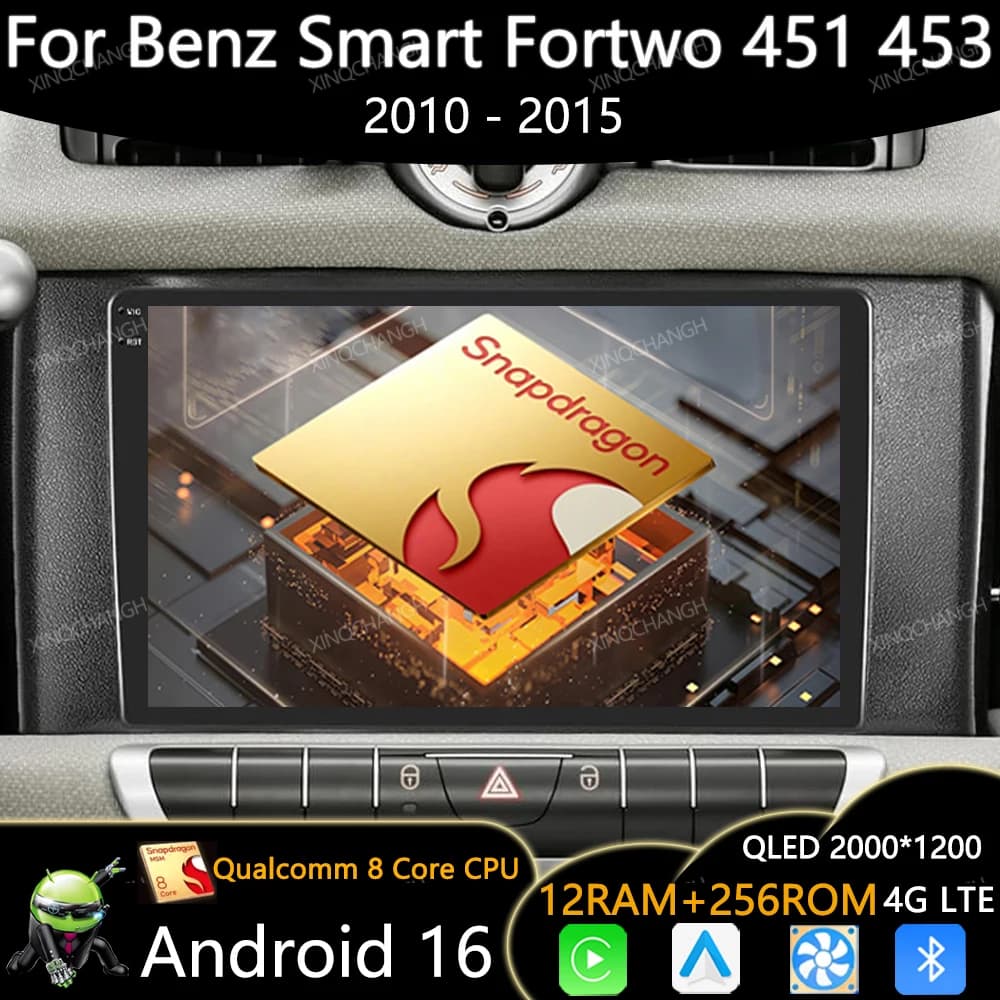 Android 16 Car Radio For Mercedes Benz Smart Fortwo 451 2010 - 2015 GPS Carplay Auto Multimedia Video Player Head Unit Qualcomm