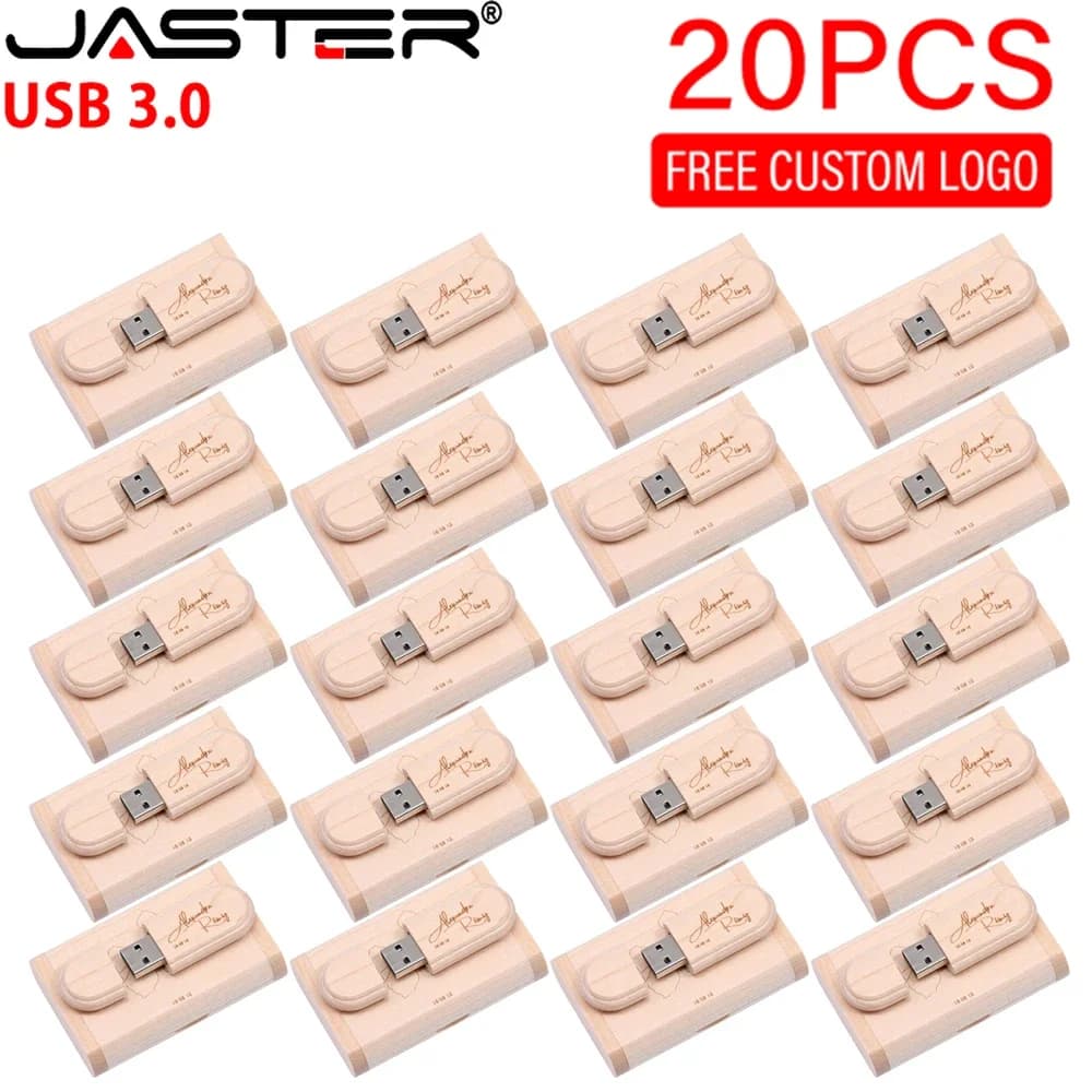20PCS/LOT Pen drive USB 3.0 in legno da 128 GB ad alta velocità, 64 GB, 32 GB con scatola, Memory Stick, regalo creativo, U disk per laptop