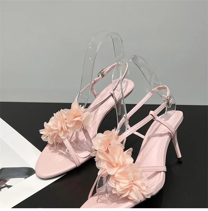 Open Toe Flower Women Sandals Solid Design Lady Shoes Dress Buckle Strap Fine Heels Female Pumps