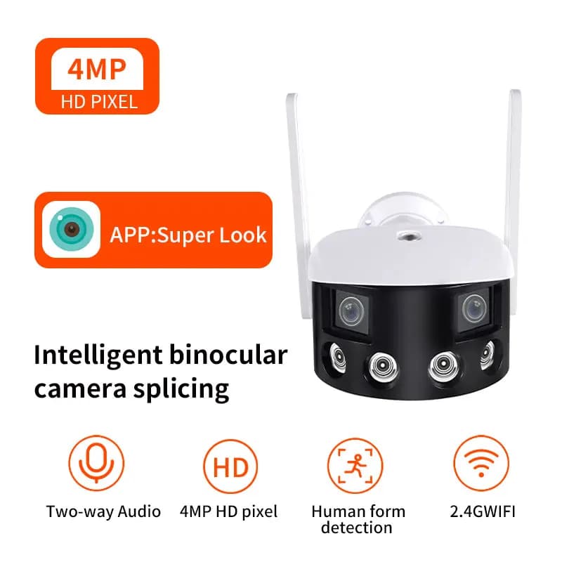 4MP ICsee APP Doppia Lente 170 Gradi Vista Panoramica PTZ wifi IP Telecamera Bullet a Colori AI Umanoide Sicurezza CCTV Baby Monitor