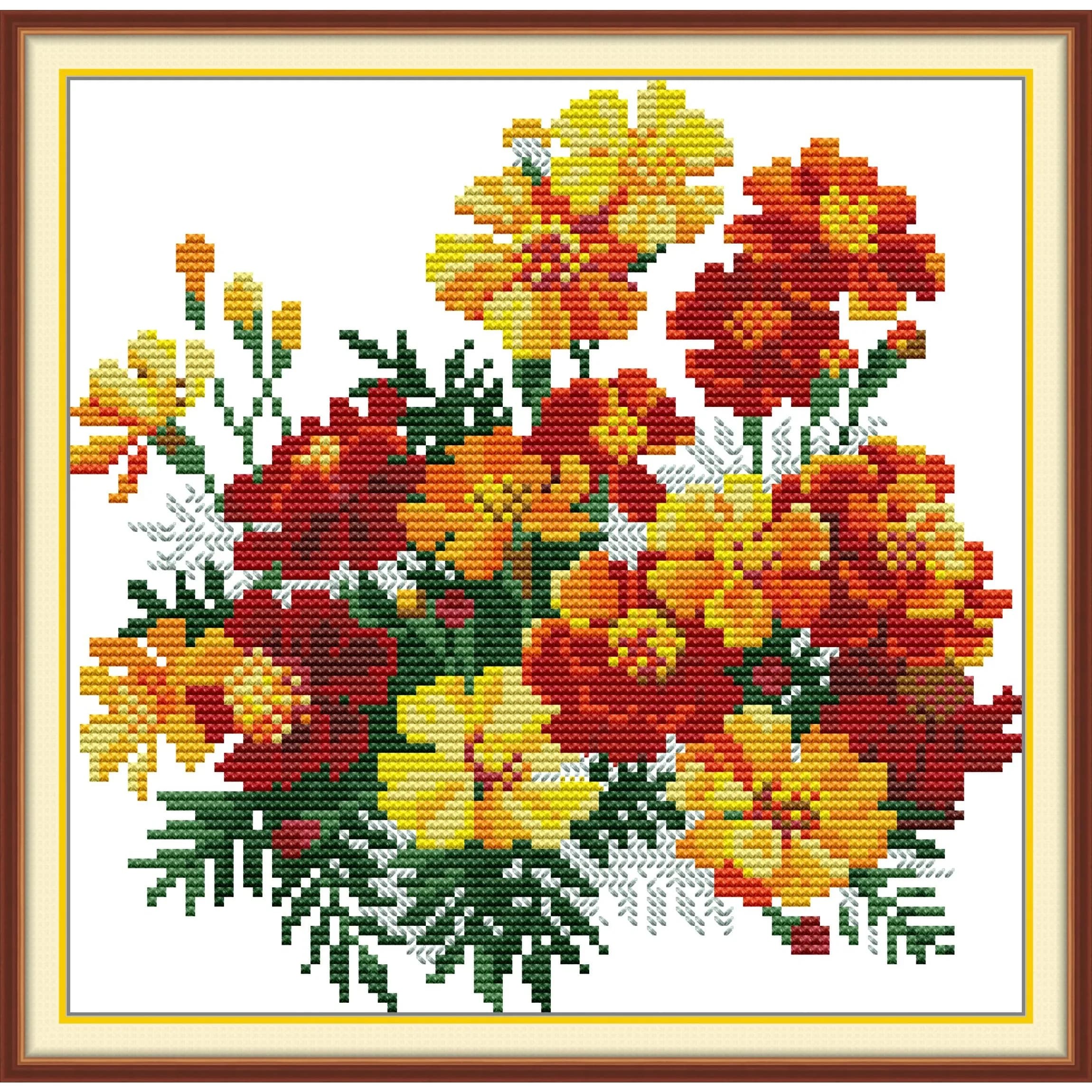Kit per Punto Croce Pre-Stampato Soulgift News, Tessuto Aida Stampato con Fili DMC, Kit Ricamo - Piccolo Fiore Giallo