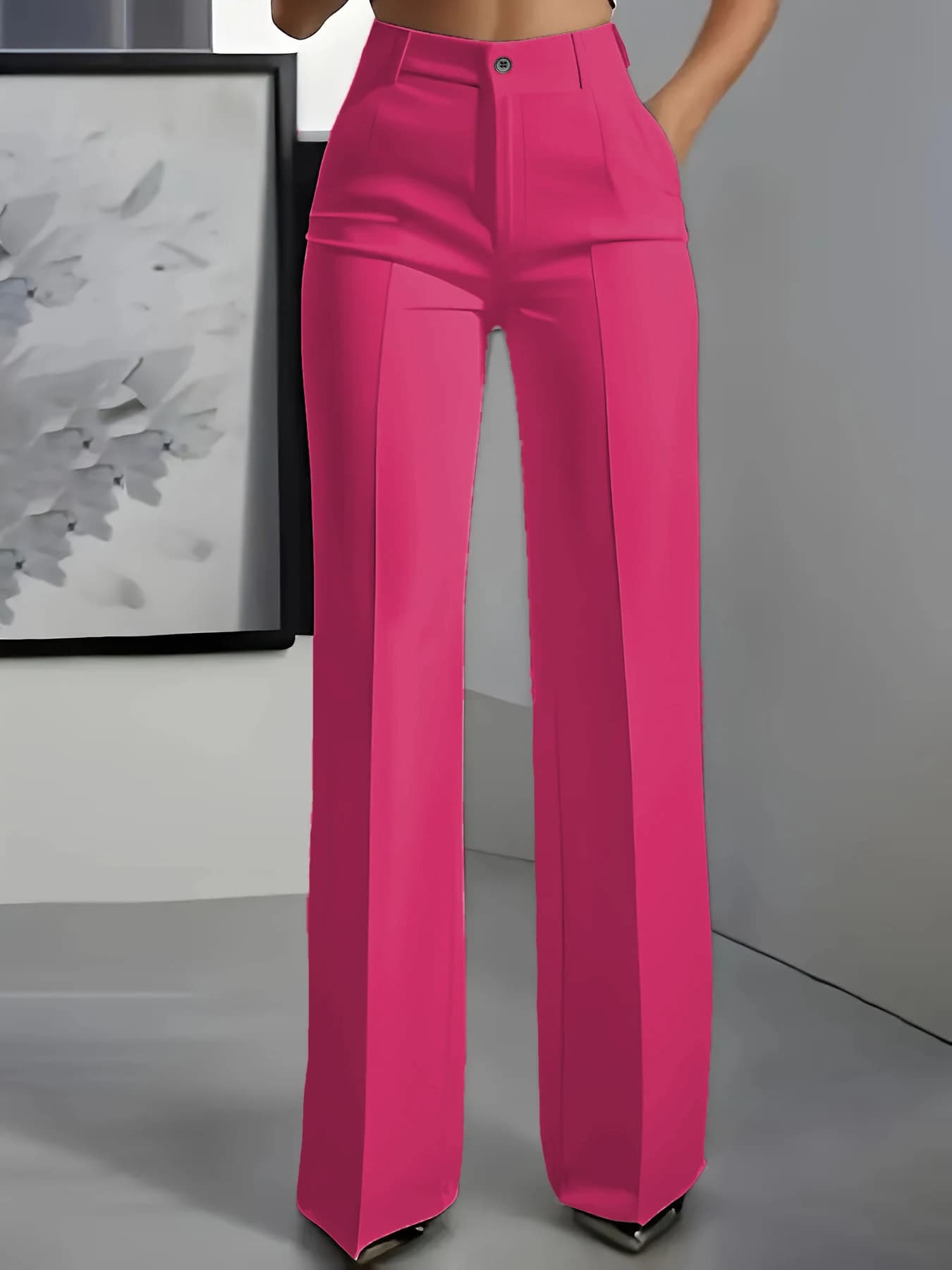 "2025 New women's trousers simple high waist, draped, straight cut, cross-border from Europe and America"
