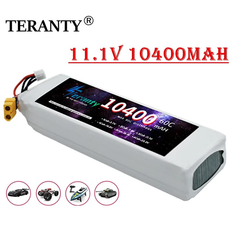 TERANTY-Batterie al litio polimero 3S, 11,1 V, 10400 mAh, Lipo, 60C, Voiture RC, Drone, Racing, Hobby, Ricaricabile, Quadrotor,