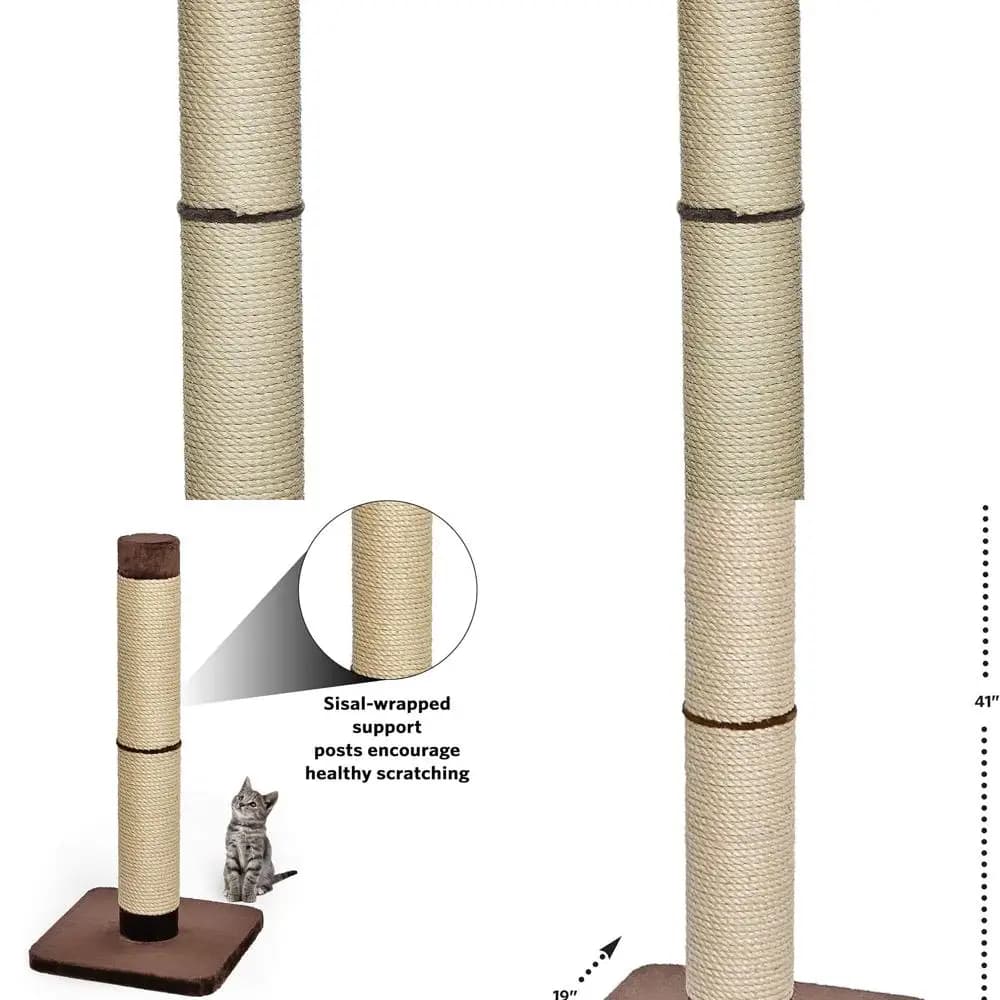 Grande torre da grattare Feline Nuvo Grand Forte, 41, robusta sisal con base larga, pelliccia sintetica marrone spessa, ideale per gatti grandi e mult