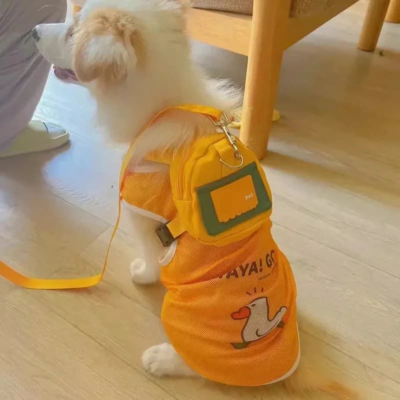 Fashion Dog Harness with Snack bag for Small Dogs Shiba Inu Corgi Self Backpack Adjustable Pet Harnesses Outdoor Supplies